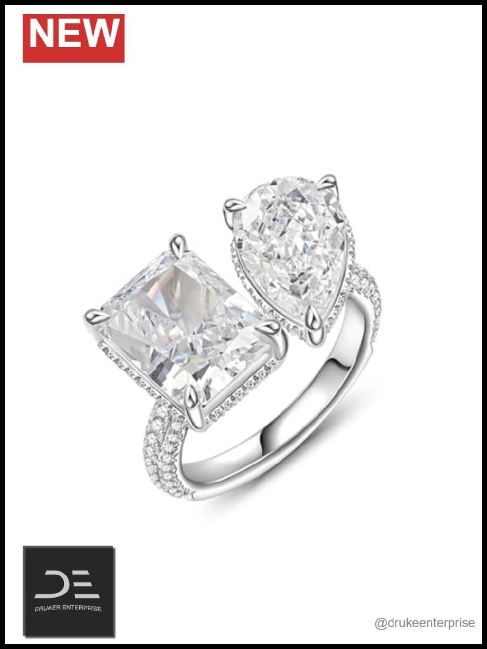 Toi Et Moi Ring 925 Sterling Silver Engagement Ring for Women 14.11ct Double